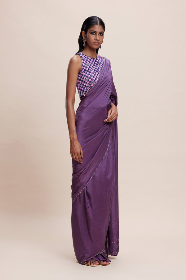 Purple Saree with Embellished Blouse