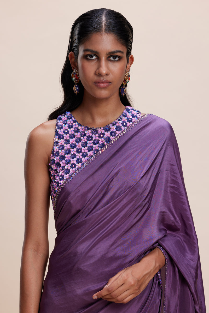 Purple Saree with Embellished Blouse