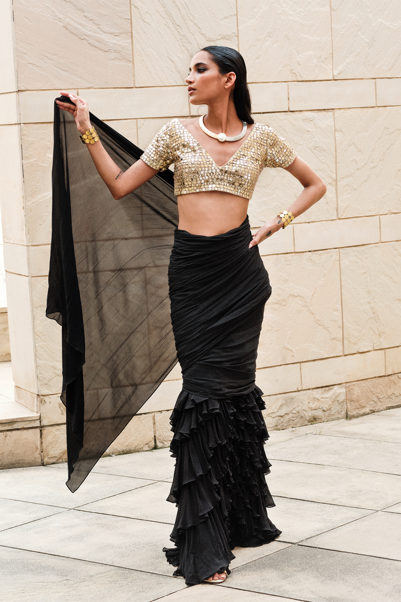 Black Ruffle Saree