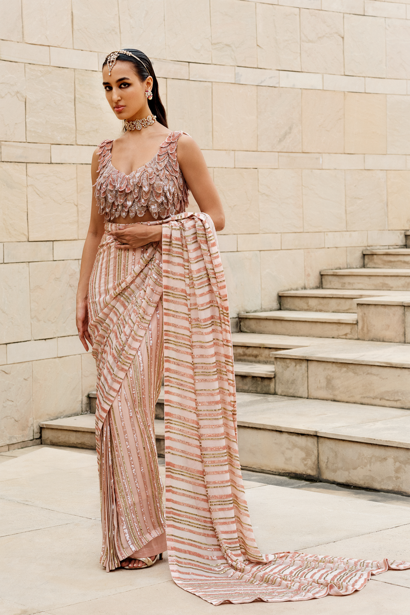 Peach Sequin Saree