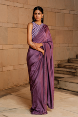 Purple Saree with Embellished Blouse