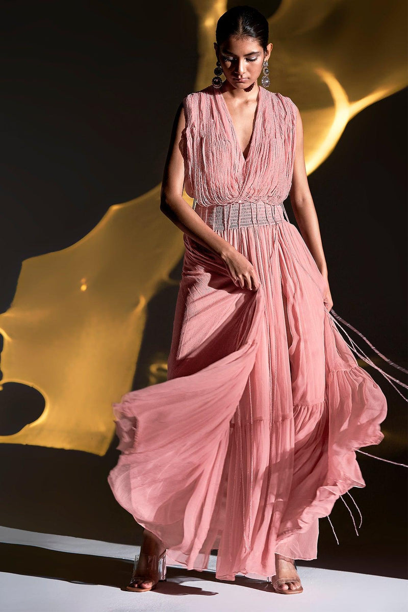 Pink Maxi Dress With Crystal Strings