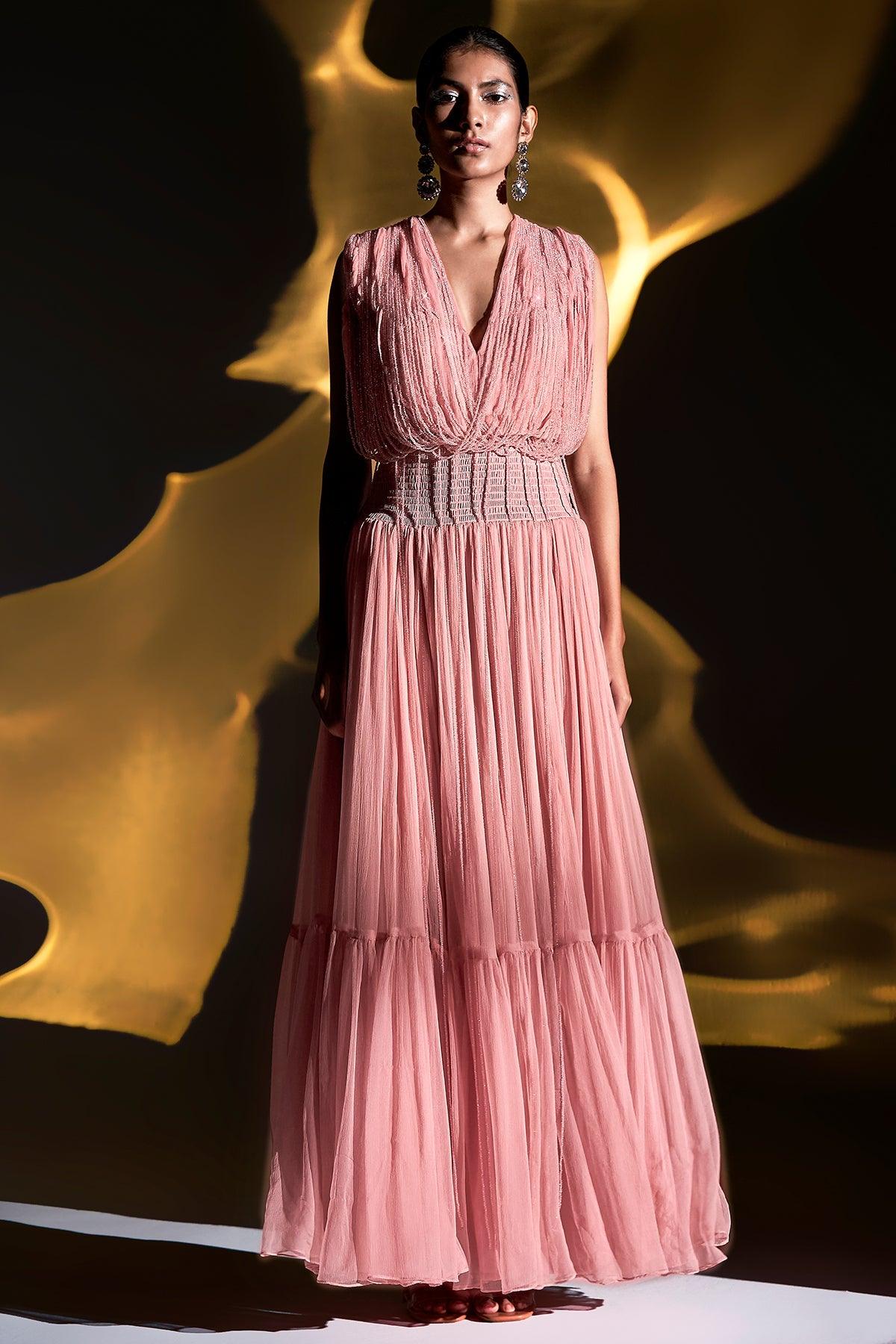 Pink Maxi Dress With Crystal Strings