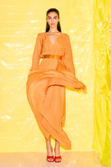 Neon Orange Draped Midi Dress