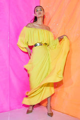 Yellow Draped Midi Dress