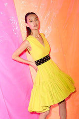 Yellow Belted Ruffled Dress