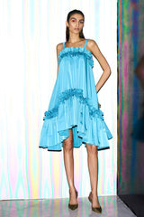 Neon Blue Ruffled Strappy Dress