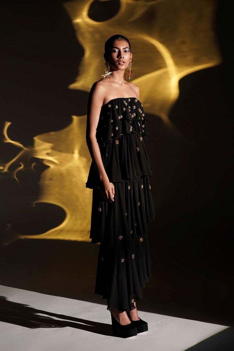 Black Midi Tube Dress With Gold Embellishments Kangana Trehan Black Midi Tube Dress With Gold Embellishments Kangana Trehan