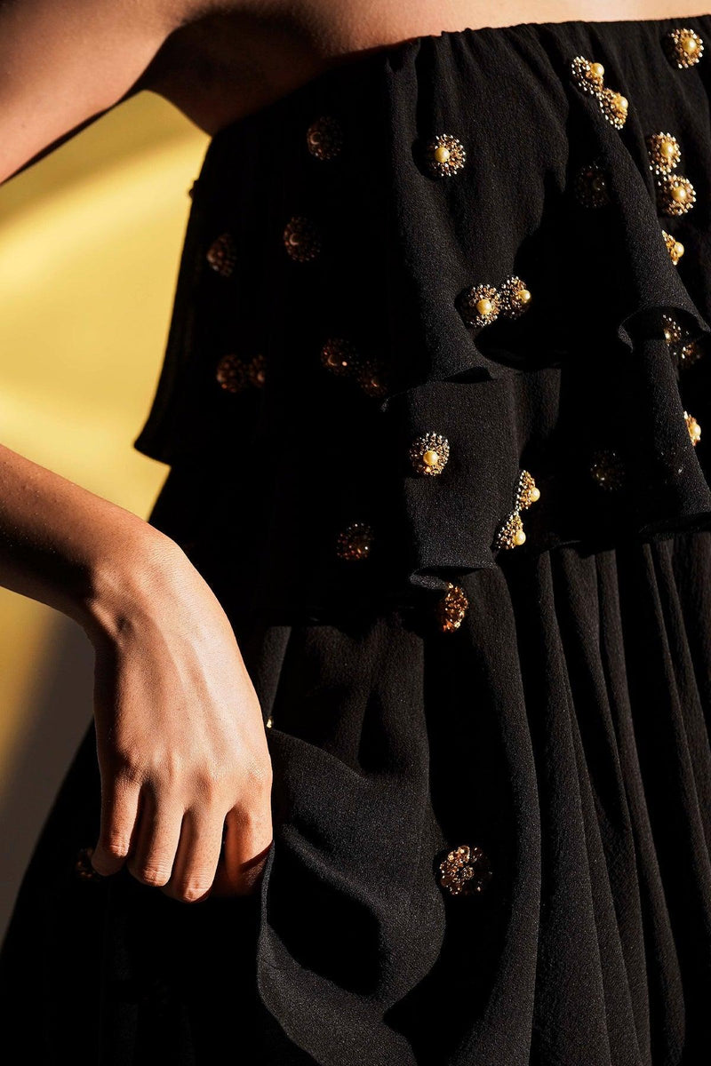 Black Midi Tube Dress With Gold Embellishments Kangana Trehan Black Midi Tube Dress With Gold Embellishments Kangana Trehan