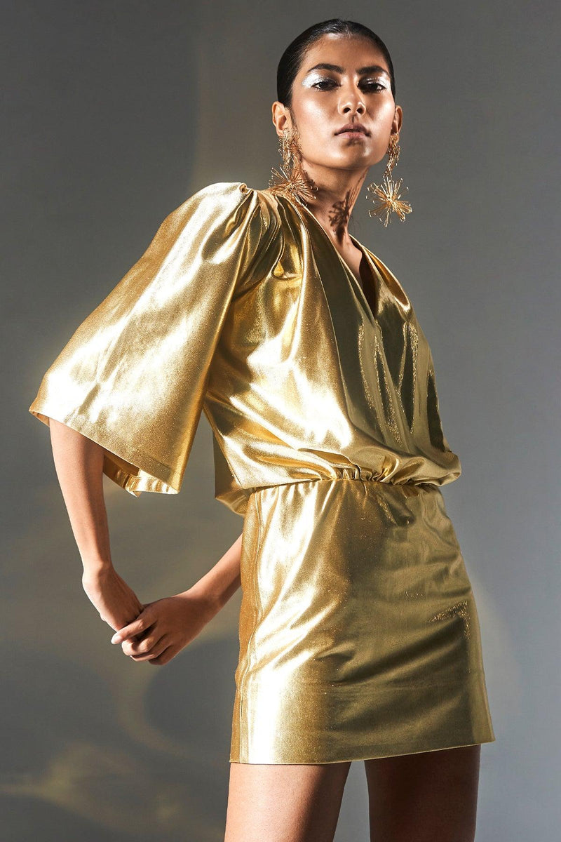 Gold Ruched Dress – Kangana Trehan Gold Ruched Dress – Kangana Trehan