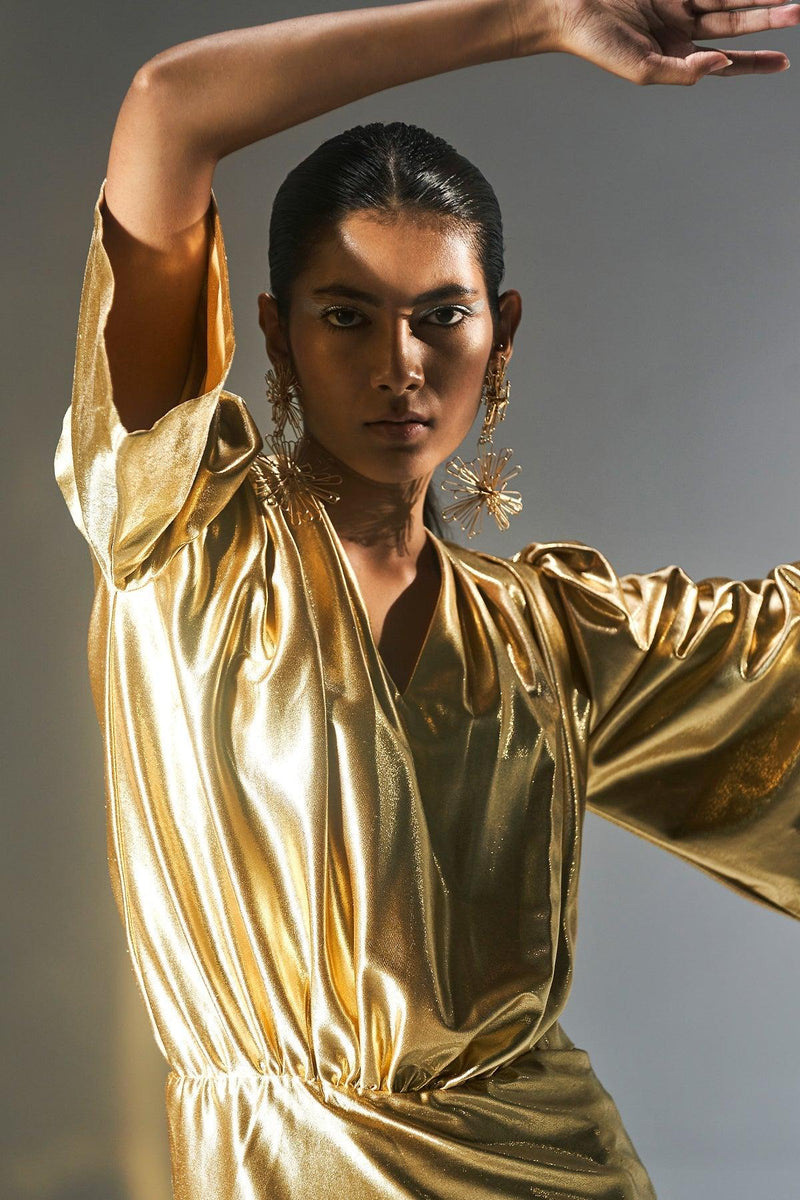 Gold Ruched Dress – Kangana Trehan Gold Ruched Dress – Kangana Trehan