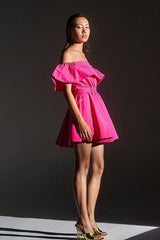Pink Embellished Off-Shoulder Dress