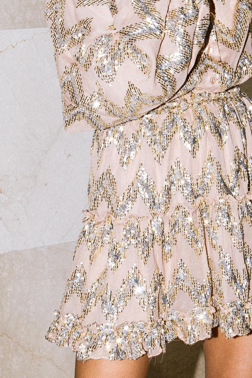 Buy Dusty Pink Sequined Chevron Shirt Dress for Women Online – Kangana  Trehan