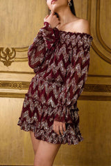 Burgundy sequined off-shoulder dress - Kangana Trehan