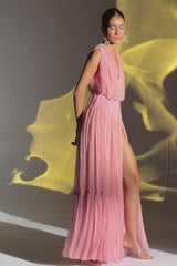Pink Maxi Dress With Crystal Strings