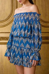 Elephant blue sequined off-shoulder dress - Kangana Trehan