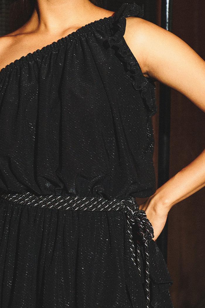 Black Knitted One-Shoulder Dress