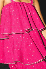 Hot Pink Layered Strappy Embellished Dress