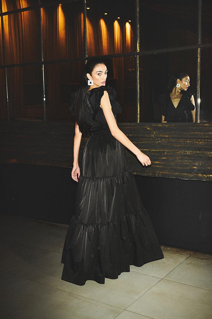 Black Ruffled Tiered Gown