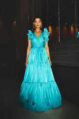 Sapphire Blue Ruffled Tiered Gown