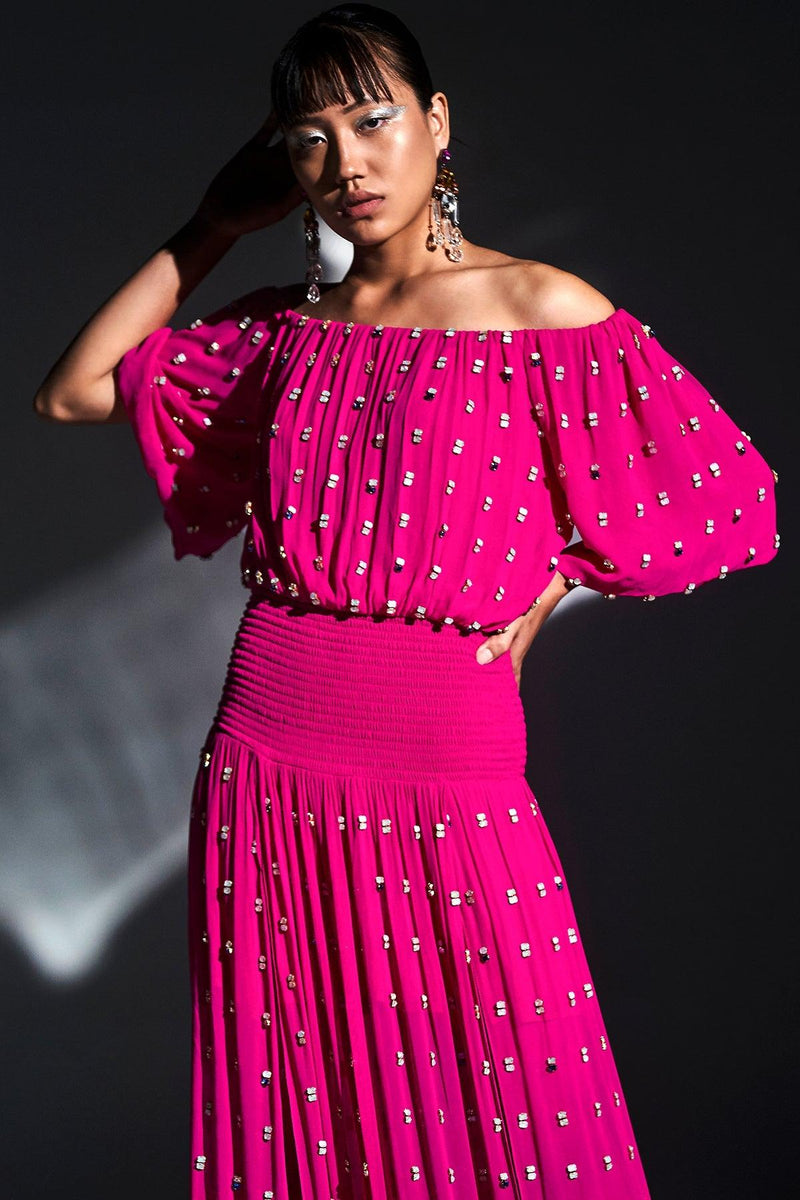 hot pink off the shoulder maxi dress Winter Wonder Off-Shoulder Knit Maxi Dress Pink